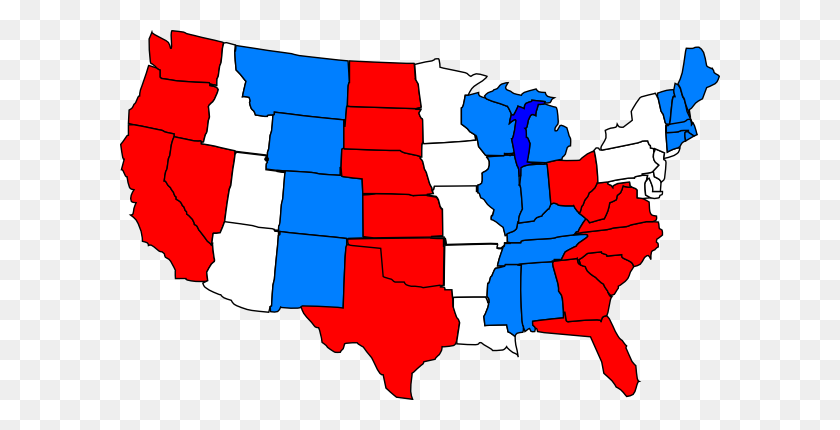 600x370 Red White Blue Usa Map Png, Clip Art For Web - Red White Blue Clipart