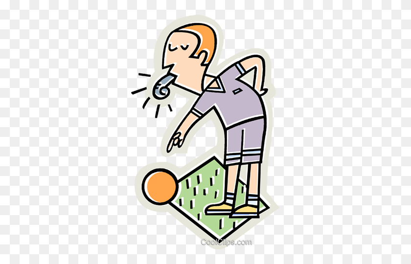 303x480 Referee Blowing Whistle Royalty Free Vector Clip Art Illustration - Whistle Clipart