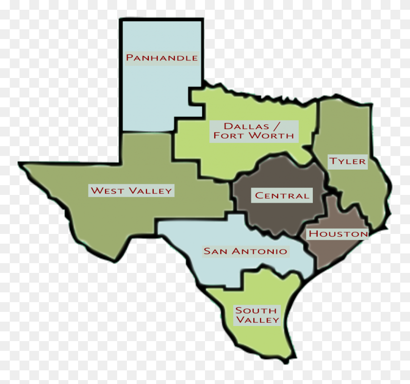 1024x957 Regions Of Texas - Texas Outline PNG