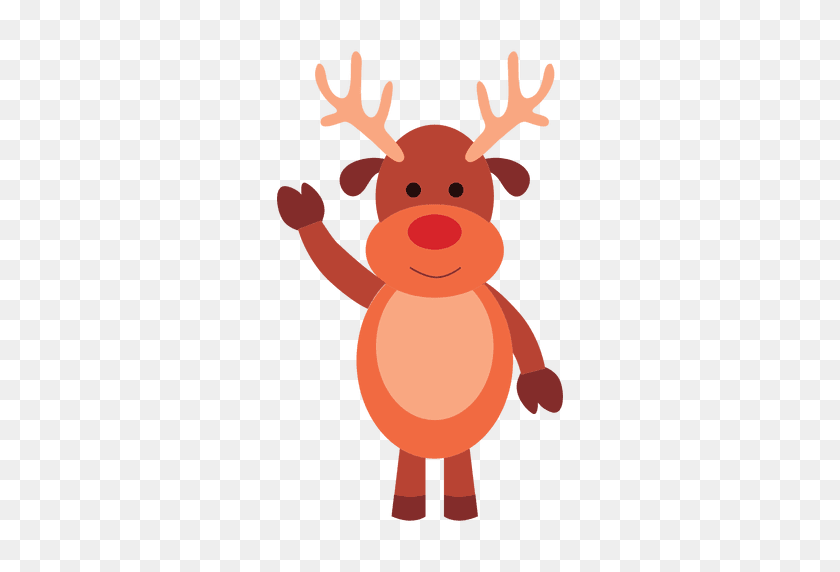 512x512 Reindeer Cartoon Waving Hello - Rudolph Nose PNG