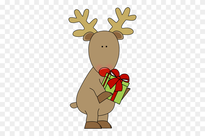 278x500 Reindeer Holding A Christmas Gift Santa Claus Deer Christmas - Christmas List Clipart