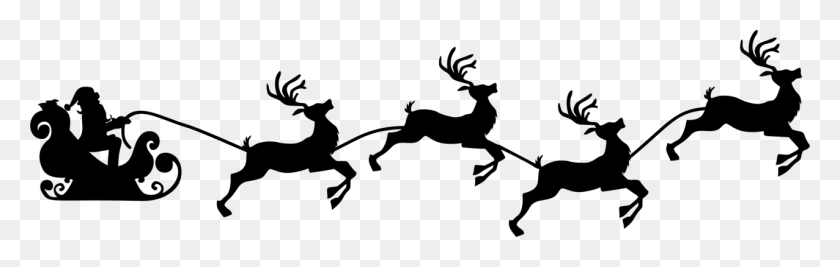 1276x340 Reindeer Santa Claus Drawing Line Art - Santa Silhouette Clipart