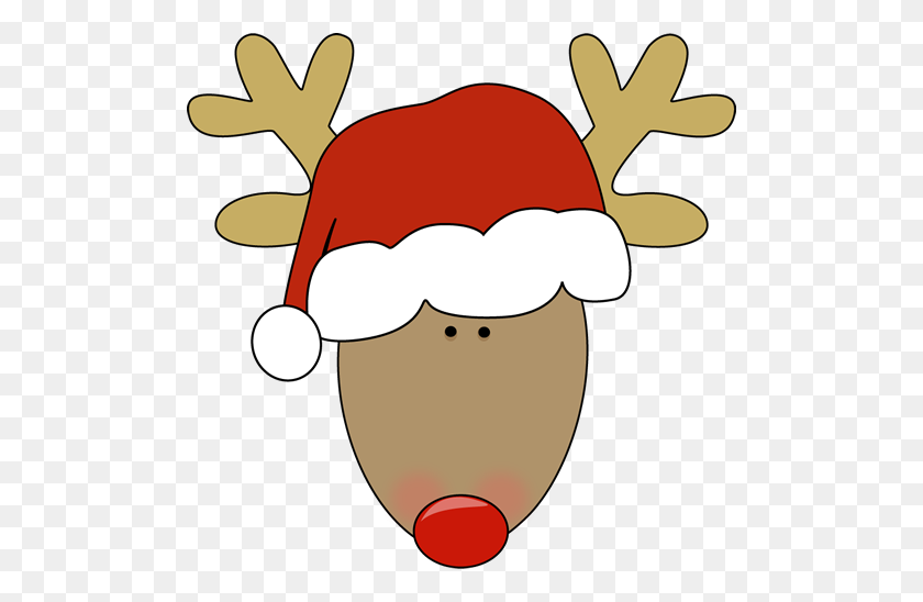 500x488 Reindeer Wearing A Santa Hat Christmas Clip Art - Cute Reindeer Clipart