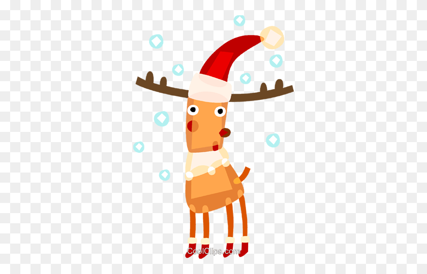 316x480 Reindeer Wearing Santa's Hat Royalty Free Vector Clip Art - Christmas Deer Clipart