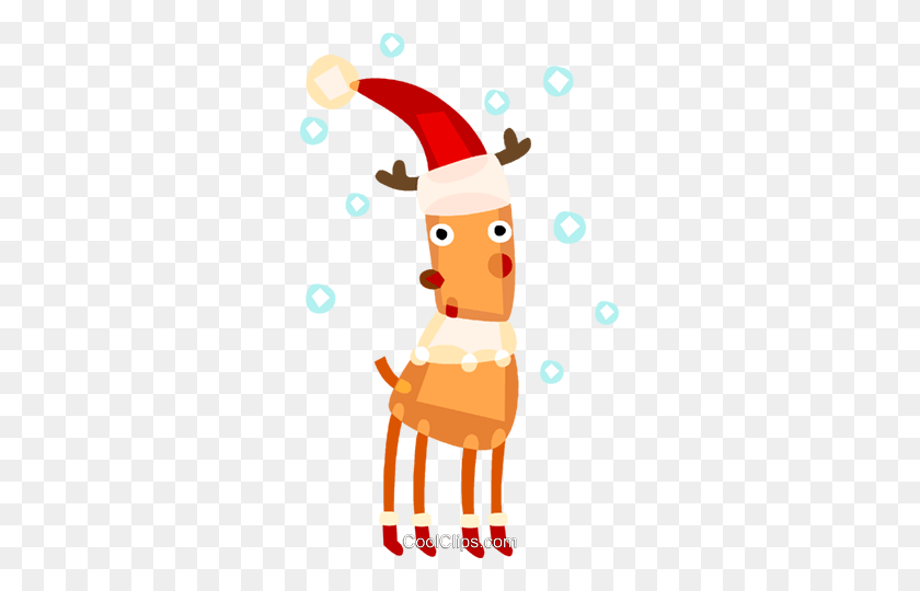291x480 Reindeer Wearing Santa's Hat With Snow Royalty Free Vector Clip - Snow Hat Clipart