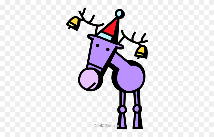 323x480 Reindeer With Bells In His Antlers Royalty Free Vector Clip Art - Antler Clip Art