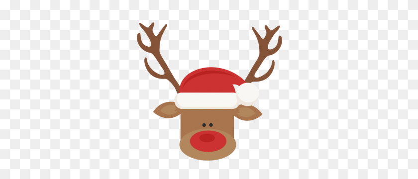 300x300 Reindeer With Santa Hat Cutting For Scrapbooking Cute - Christmas Cookies PNG