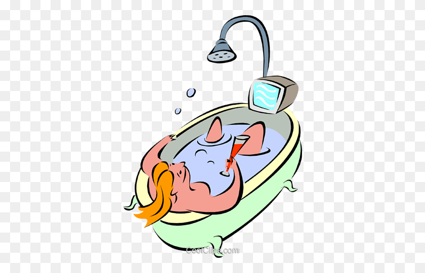 354x480 Relaxation With Wine And Tv In Bathtub Royalty Free Vector Clip - Free Bathtub Clipart