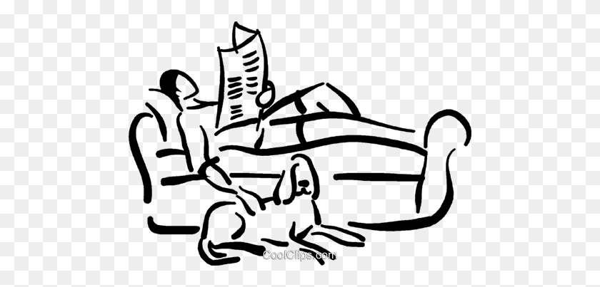 480x343 Relaxing On The Couch Royalty Free Vector Clip Art Illustration - Couch Clipart Black And White