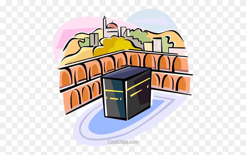 480x471 Vacaciones Religiosas Región Árabe Kaabah Royalty Free Vector Clipart - Kaaba Clipart
