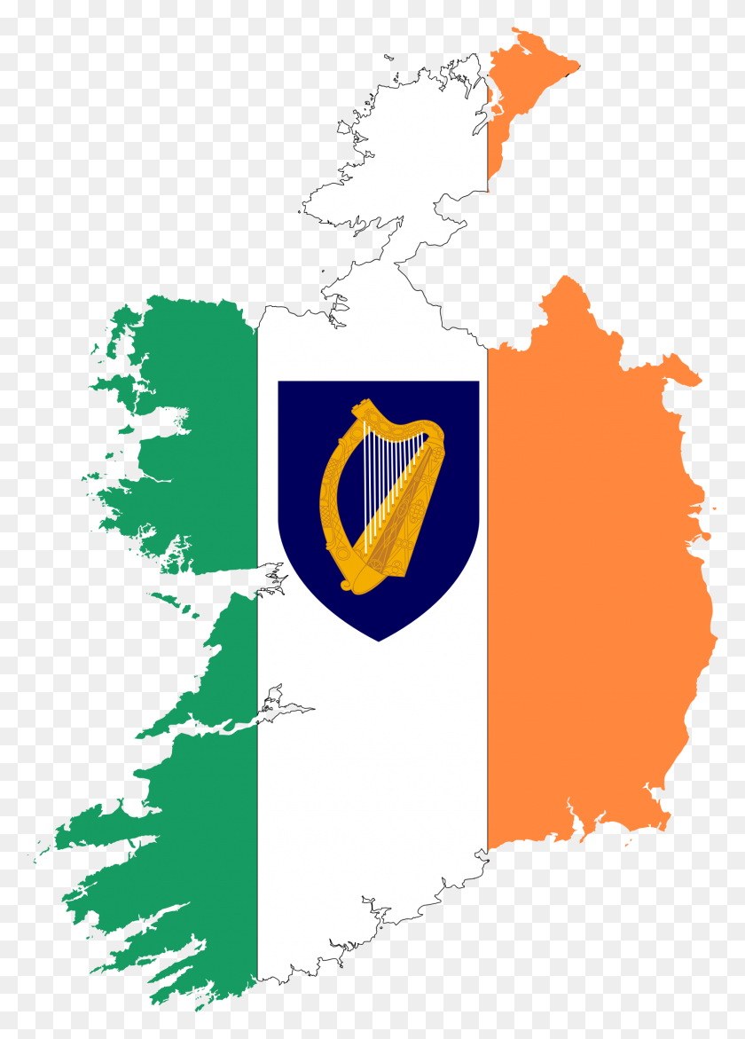 1608x2292 República De Irlanda Mapa De La Bandera Con Los Iconos Del Escudo De Armas Png - Bandera De Irlanda Png