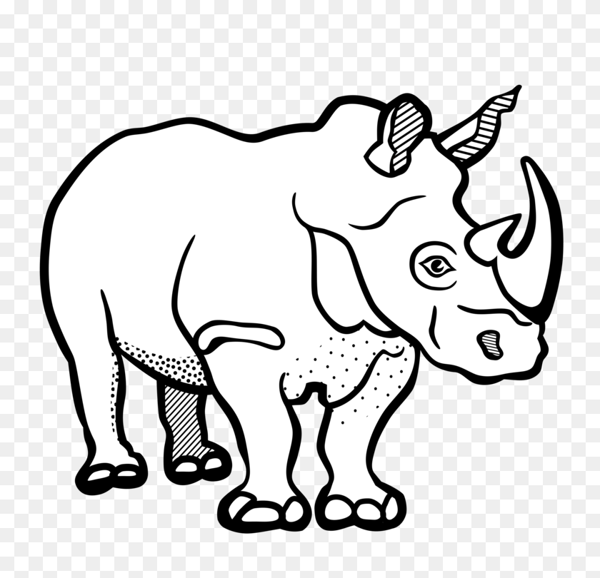 750x750 Носорог Рисунок Линии Искусства Черно-Белый Цвет - Носорог Клипарт Черный И Белый