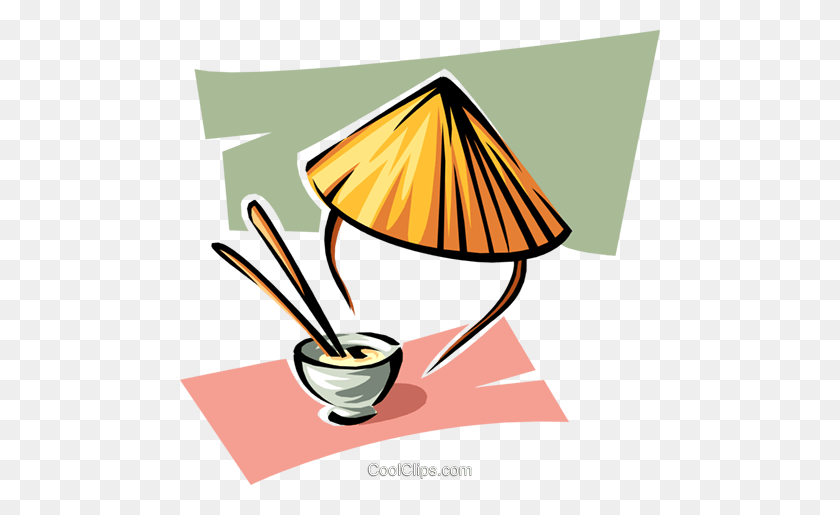 480x455 Rice Bowl And Chinese Hat Royalty Free Vector Clip Art - Rice Bowl Clipart