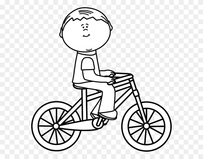 582x600 Езда На Велосипеде Клипарт Черно-Белые Красивые Картинки - Езда На Велосипеде Клипарт
