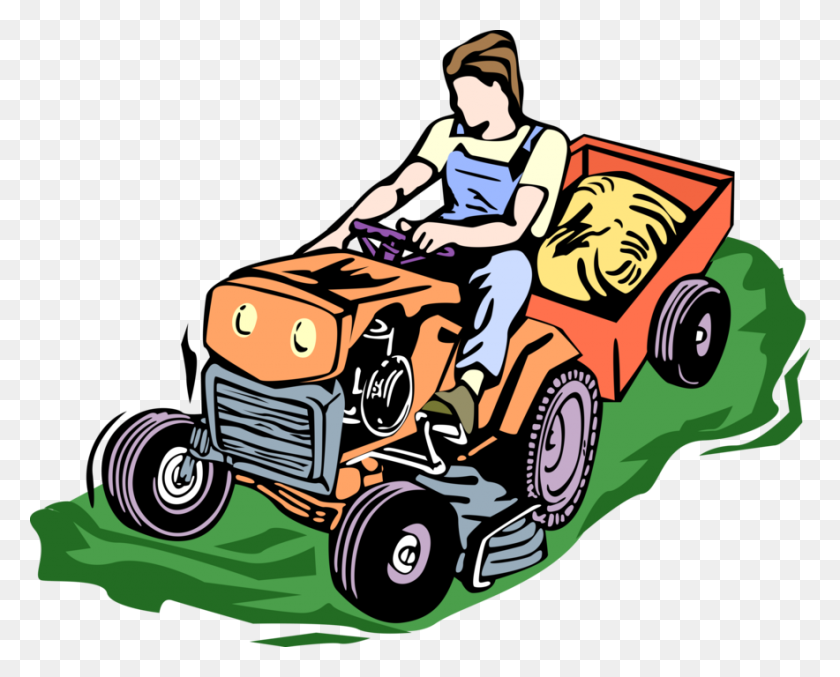 884x700 Riding Lawn Mower With Cart - Riding Lawn Mower Clip Art