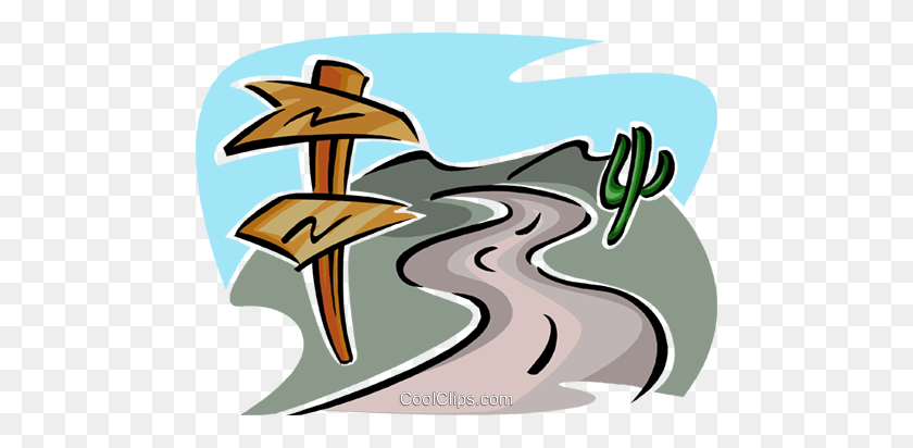 480x352 Road With Sign And Cactus Royalty Free Vector Clip Art - Cactus Clipart PNG