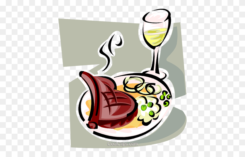 440x480 Roast Beef Meal And Wine Royalty Free Vector Clip Art Illustration - Roast Beef Clipart