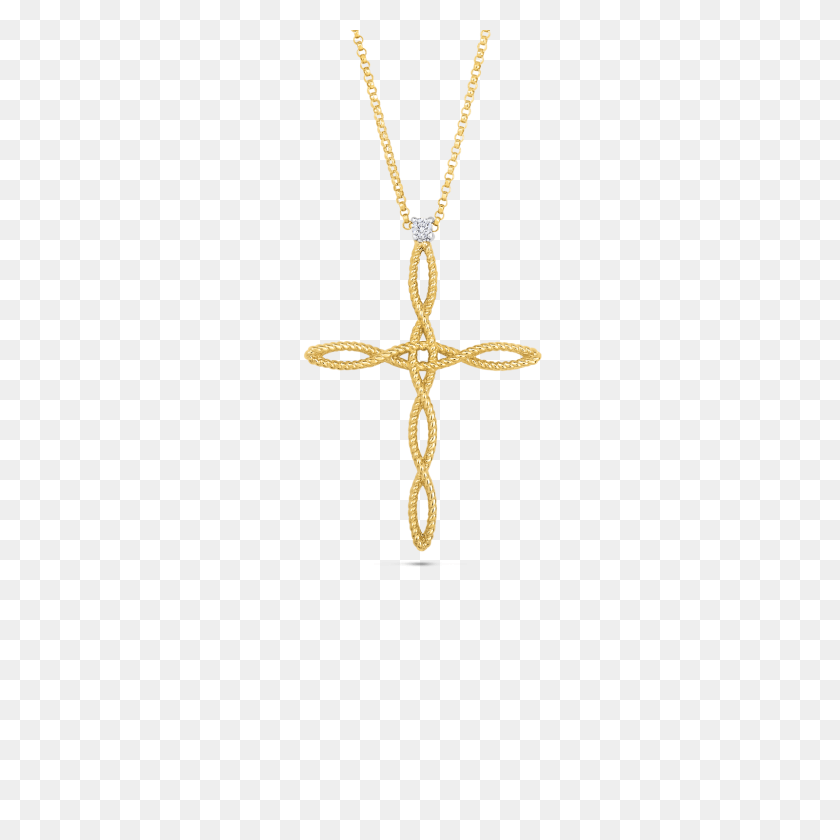 1600x1600 Roberto Coin Barocco Yellow Gold And White Gold Cross - Gold Cross PNG