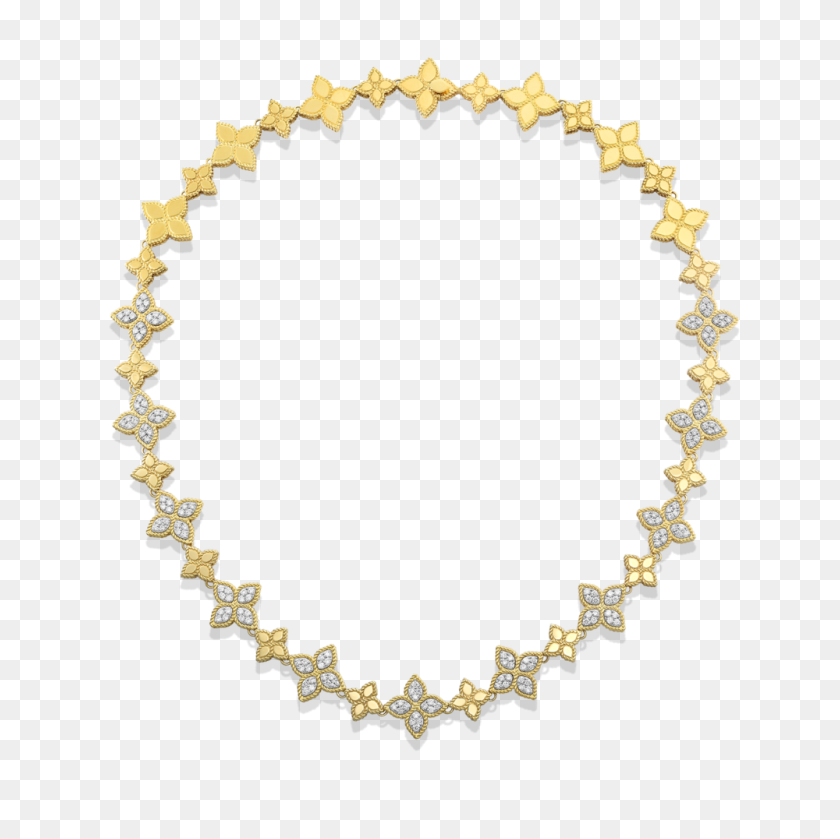 1000x1000 Roberto Coin Princess Gold And Diamond Alternating Link Necklace - Diamond Necklace PNG