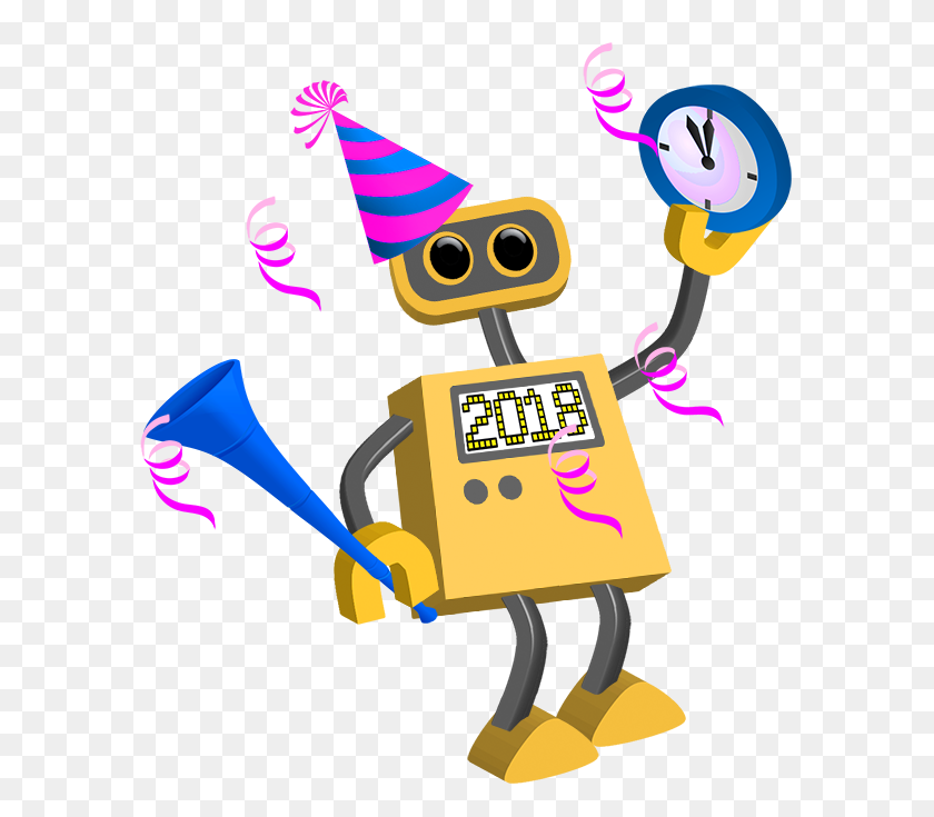 600x675 Robot Happy New Year Tim - Clipart Happy New Year 2018
