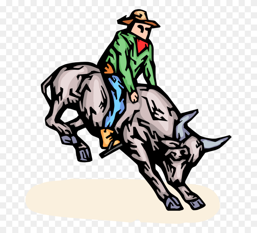 674x700 Rodeo Cowboy Rides Bronco Bull - Rodeo PNG