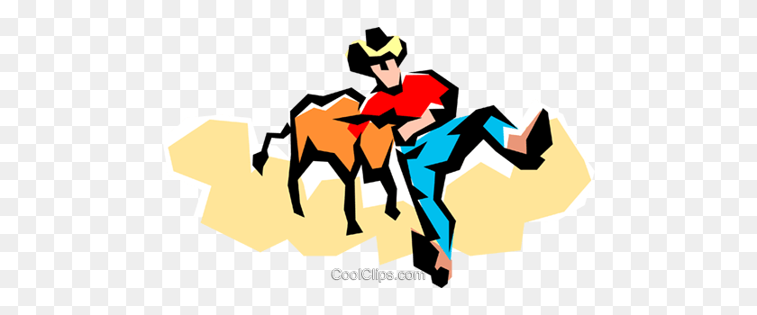 480x290 Rodeo Cowboy With A Steer Royalty Free Vector Clip Art - Show Steer Clip Art