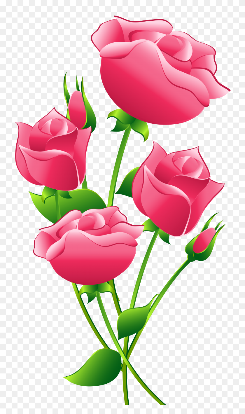 5434x9473 Rose Clipart Image Clip Art Illustration Of A Red Rose And Green - Reproduction Clipart