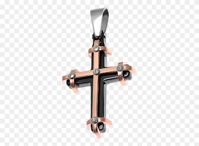 555x555 Rose Gold Banded Gothic Cross Pendant - Gothic Cross PNG
