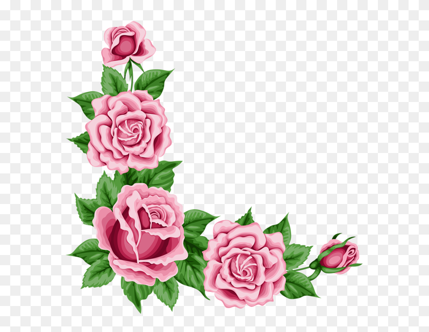 600x591 Розы Картинки, Цветы И Декупаж - Роза Границы Клипарт