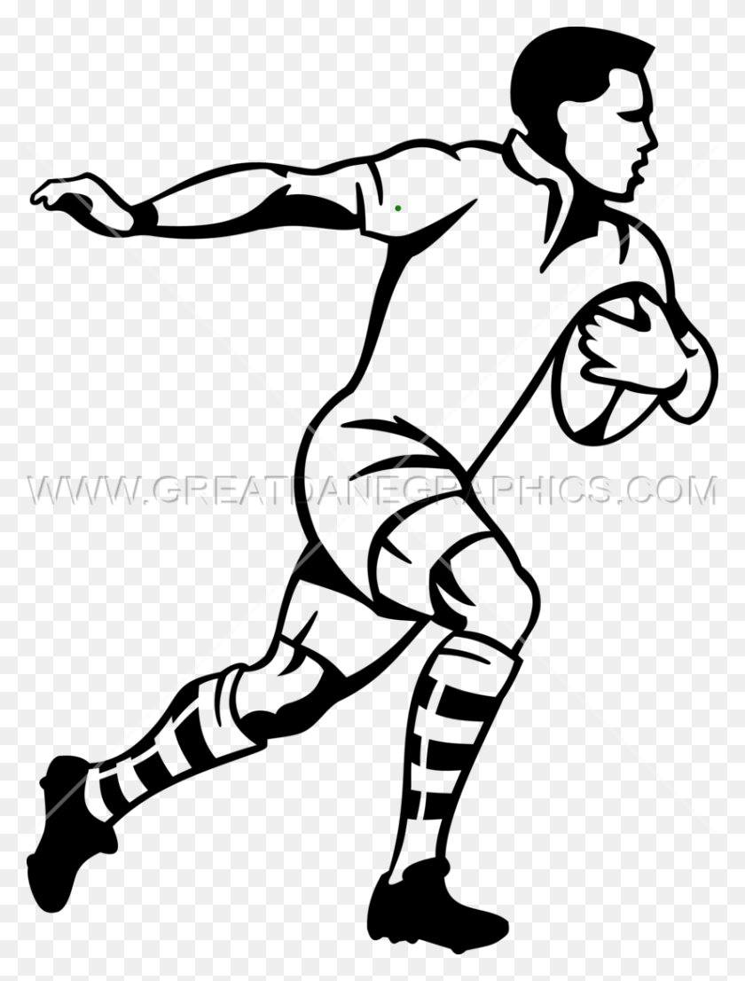 825x1107 Jugador De Rugby Ejecutando Ilustraciones Listas Para Producción Para Impresión De Camisetas - Correr Imágenes Prediseñadas En Blanco Y Negro