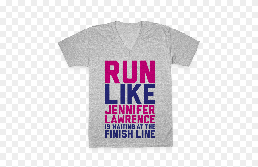 484x484 Run For Jennifer Lawrence V Neck Tee Lookhuman - Jennifer Lawrence PNG