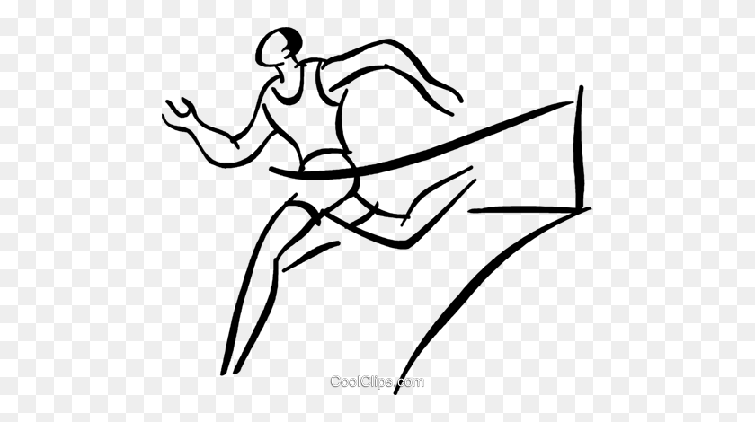 480x410 Runner Crossing The Finish Line Of A Race Royalty Free Vector Clip - Finish Line Clipart Black And White