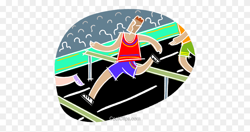 480x382 Corriendo Hurtles Royalty Free Vector Clipart Illustration - Running Track Clipart
