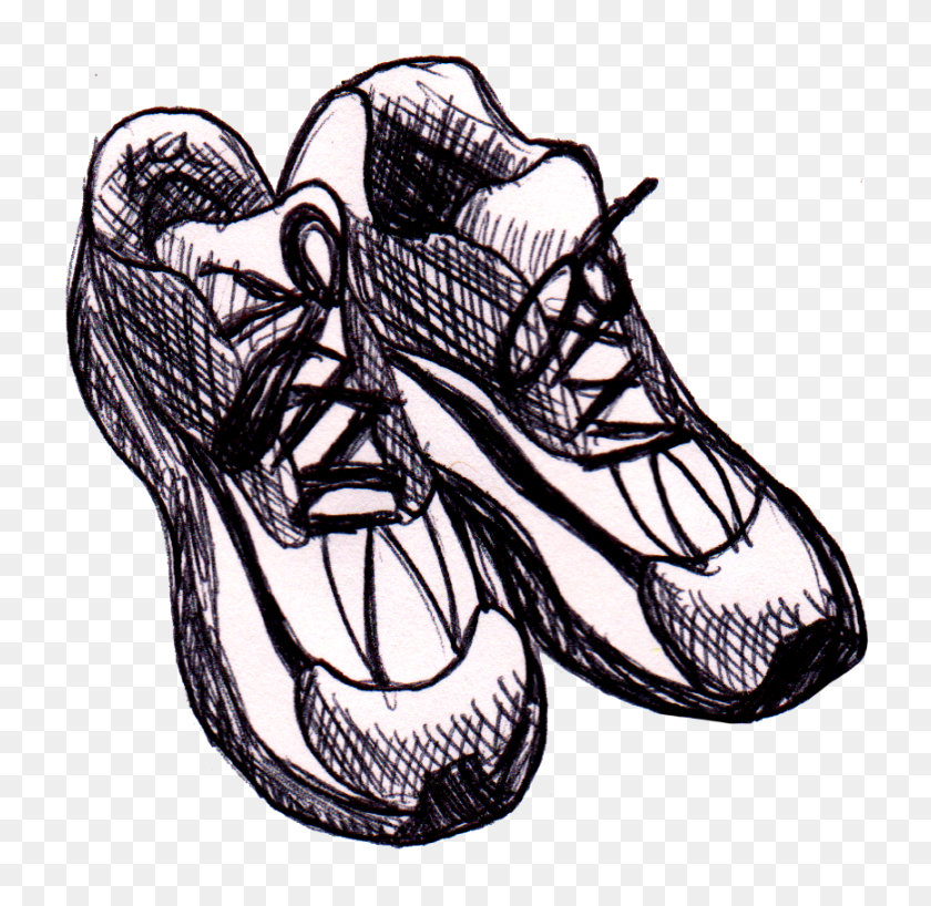 867x843 Running Shoe Clip Art Black And White - Old Shoes Clipart