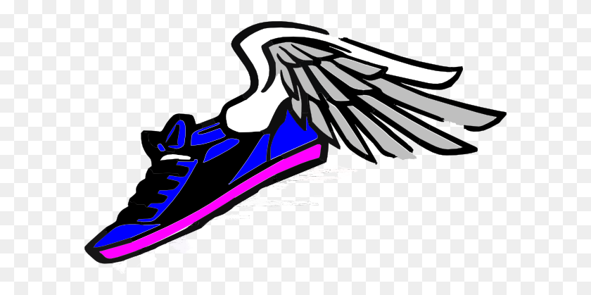 600x359 Zapatilla Para Correr Con Alas Azul Rosa Cliparts Descargar - Logotipo De Nike Clipart