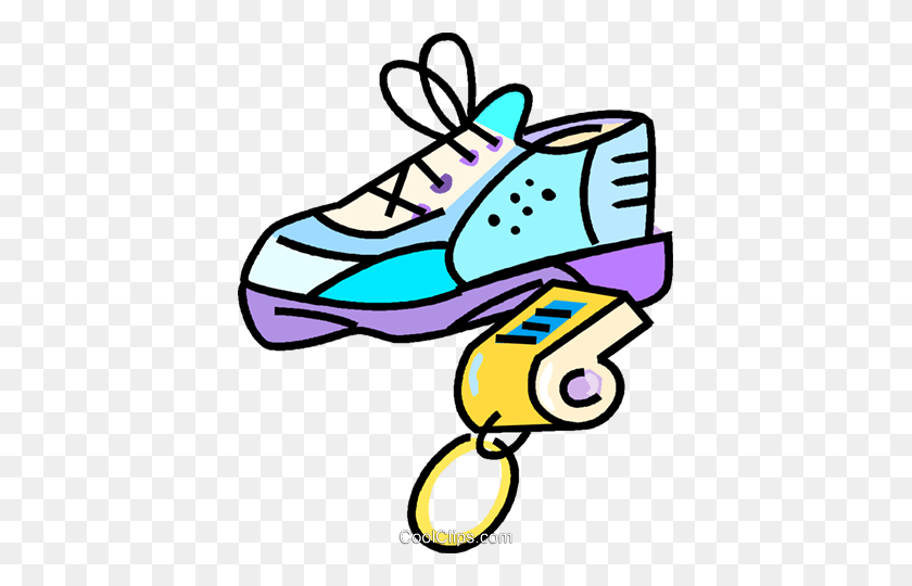 401x480 Running Shoes And Sports Whistles Royalty Free Vector Clip Art - Whistle Clipart