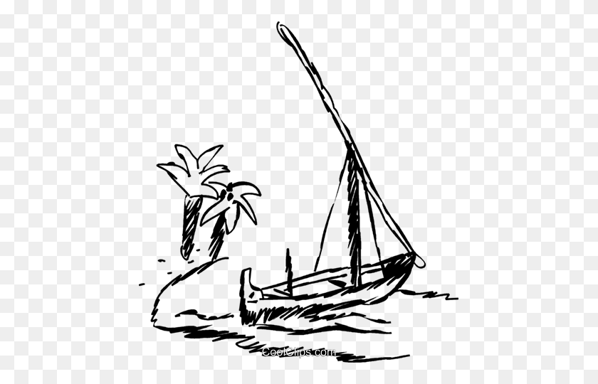 449x480 Sailboat Beached On A Tropical Island Royalty Free Vector Clip Art - Island Clipart Black And White