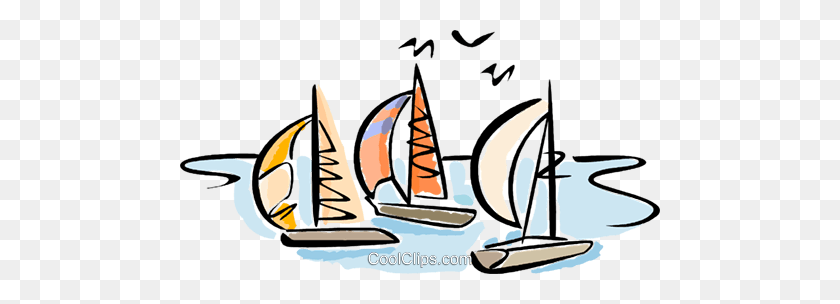 480x244 Sailboats In The Harbor Royalty Free Vector Clip Art Illustration - Sailboat Clipart Free