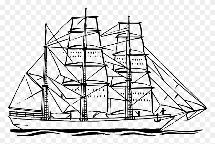 2400x1554 Sailing Ship Clipart Line Art - Yacht Clipart Black And White