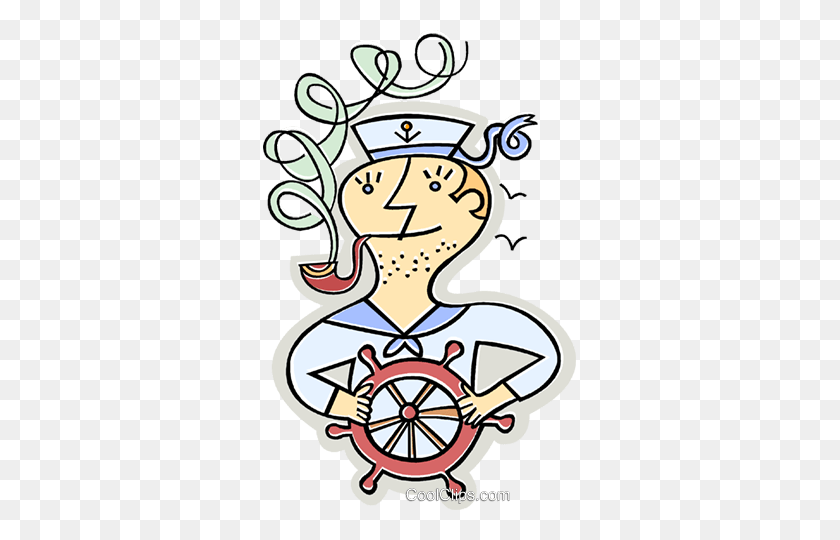 313x480 Sailor With A Pipe Standing - Helm Clipart
