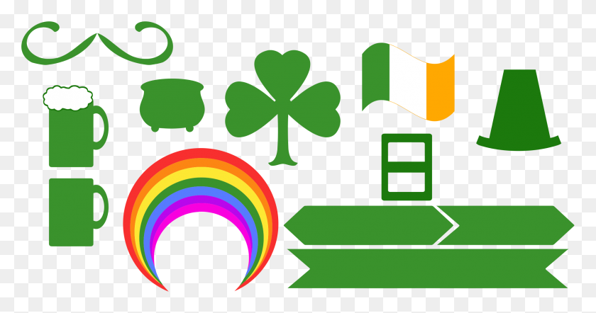 2273x1114 Saint Patrick's Day Paraphernalia Icons Png - St Patricks Day PNG
