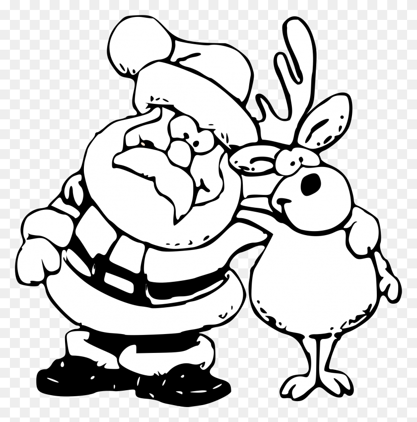 1745x1767 Santa And Reindeer Coloring - Reindeer PNG
