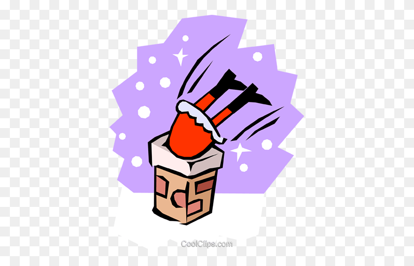 395x480 Santa Claus Going Down The Chimney Royalty Free Vector Clip Art - Chimney Clipart