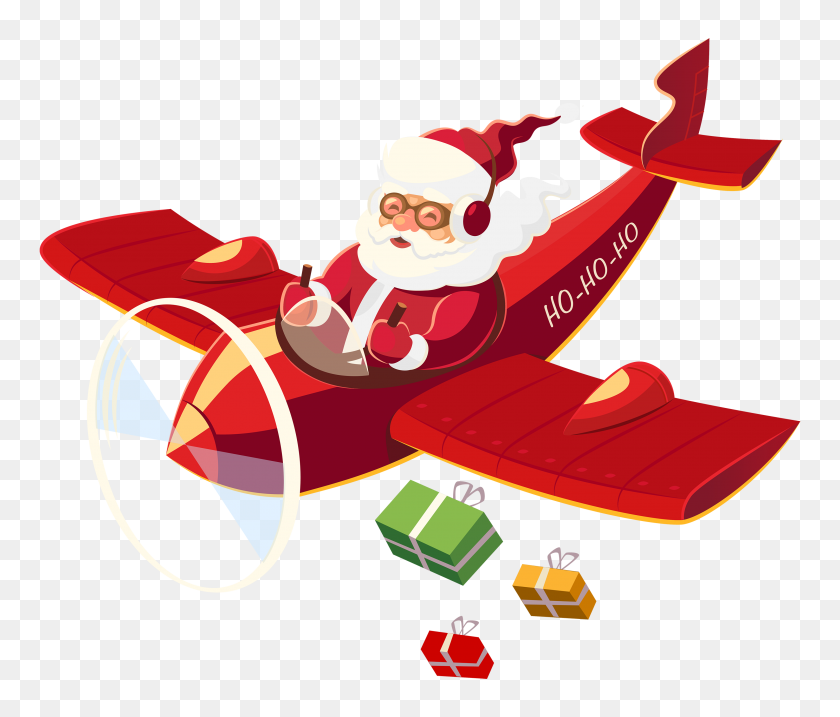 3000x2529 Santa Claus With Plane Png Clipart - Santa Claus Clipart