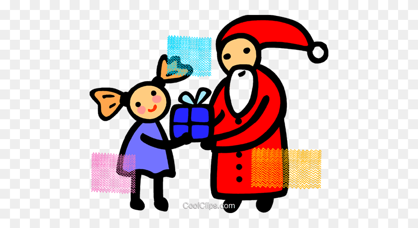 480x399 Santa Giving A Gift To A Girl Royalty Free Vector Clip Art - Giving Clipart