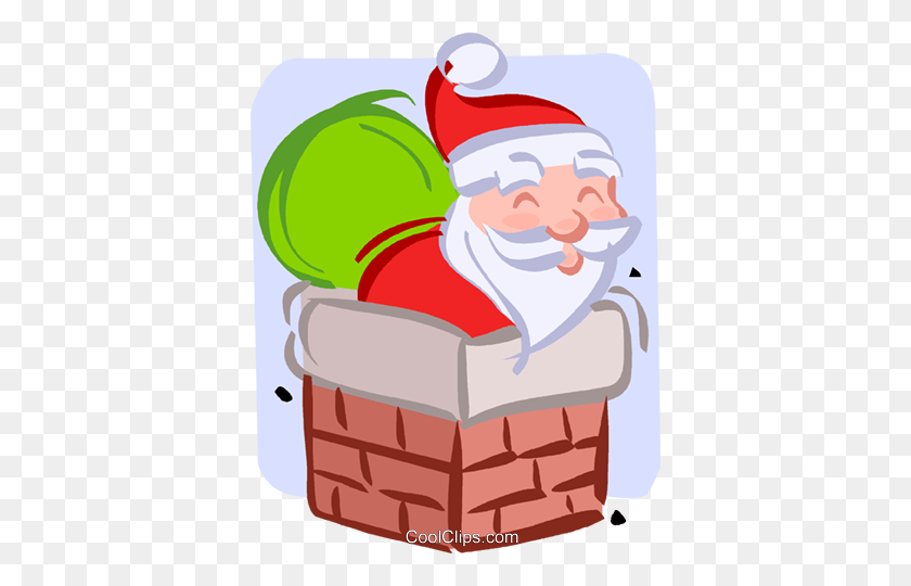 378x480 Santa Going Down The Chimney Royalty Free Vector Clip Art - Chimney Clipart