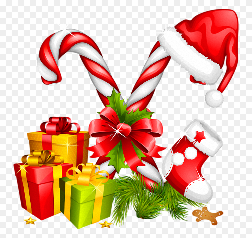 750x734 Santa Hat Gifts And Candy Canes Christmas Gallery - Christmas Gift PNG