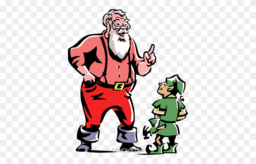 394x480 Santa Talking To An Elf Royalty Free Vector Clip Art Illustration - Santa Beard Clipart