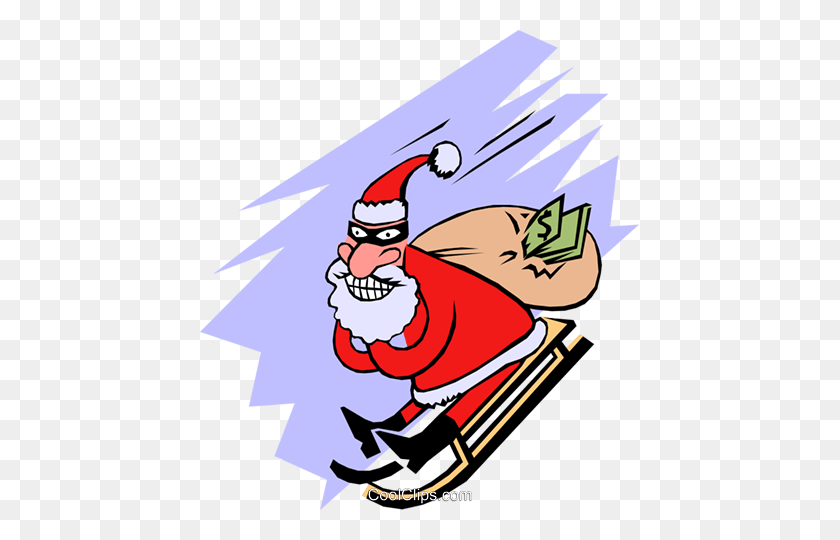 439x480 Santa With A Bag Of Loot Royalty Free Vector Clip Art Illustration - Theft Clipart