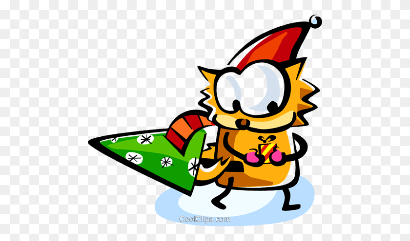 480x435 Santa's Helper With A Gift Royalty Free Vector Clip Art - Helper Clipart
